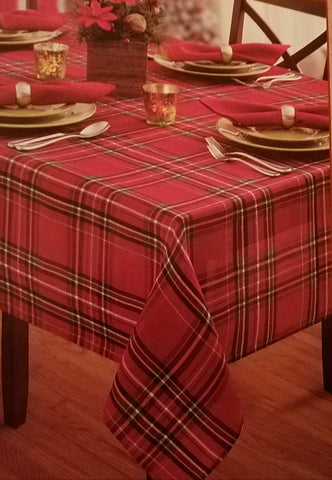 Linen Red Tartan Plaid Rectangle 60" x 84"